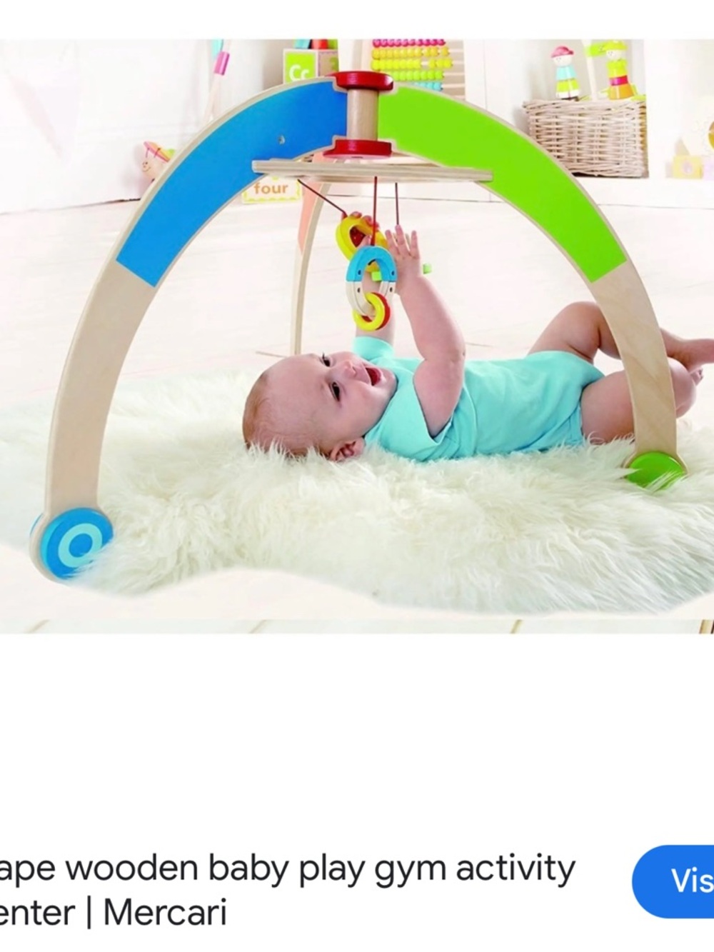 Activity Hape Wooden Baby Play Gym - Blue & Green